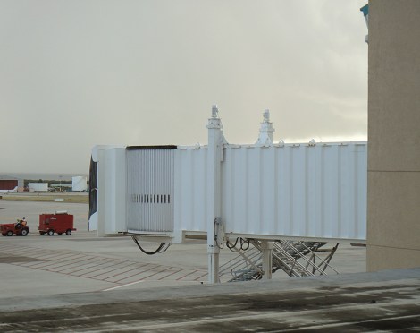 Empty jetway at Aruba's Queen Beatrix Airport.