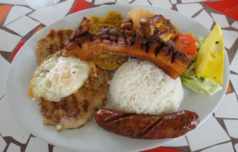 Bandeja Paisa platter at Casa Vieja, Aruba, December 2013.