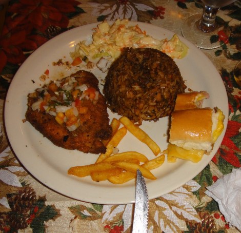 Fried chicken at Rincón Criollo, Savaneta, Aruba.