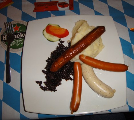 Mixed sausage platter at Bavaria Restaurant, Aruba.