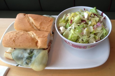 Grilled Chicken Melt with Salad at The Continental, Philadelphia.