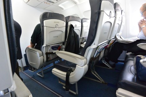 Business class seat spacing aboard British Airways Flight 2708.