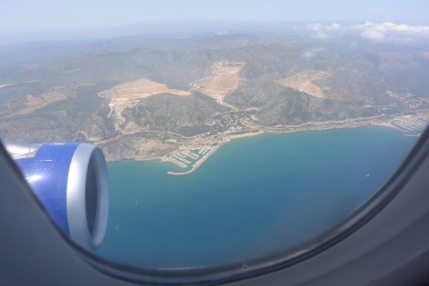 View of Spanish coast on approach to Barcelona Airport from British Airways Flight 2708.