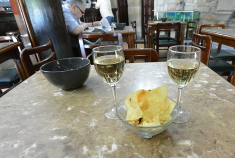 Wine and crisps in Cambados, Spain.