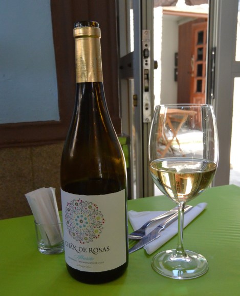 A bottle of albariño at Esquina de Miega, Cambados, Spain.