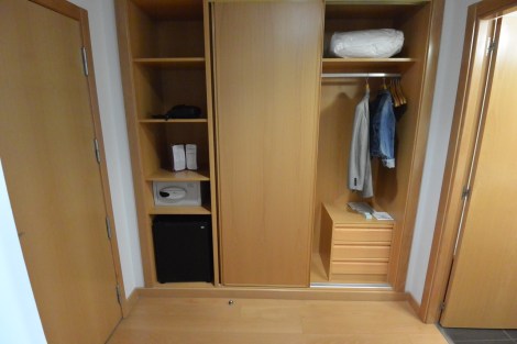 Closet in standard room at Parador Puebla de Sanabria, Spain.
