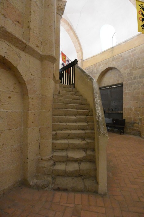 Staircase inside the Church of the Vera Cruz, Segovia, Spain.