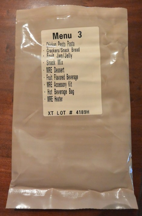 List of contents on back of XMRE, Menu 3 package.