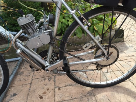 Closer look at the engine on this bicycle.