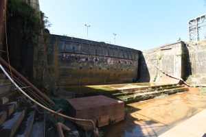 The coffer dam of a graving dock at the former Philadelphia Naval Shipyard.