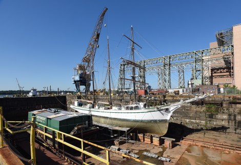 Sailing vessel Gazela on the blocks at the former Philadelphia Navy Yard.