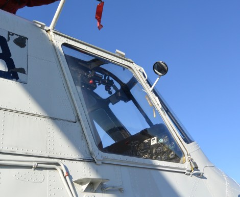 Pilot's window on heavy lift helicopter.